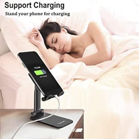 Cell Phone Stand, Adjustable phone holder for Desk, Foldable Desktop Tablet Stand Holder, Double Adjustable Mobile stand Phone Tablet Holder (Black)