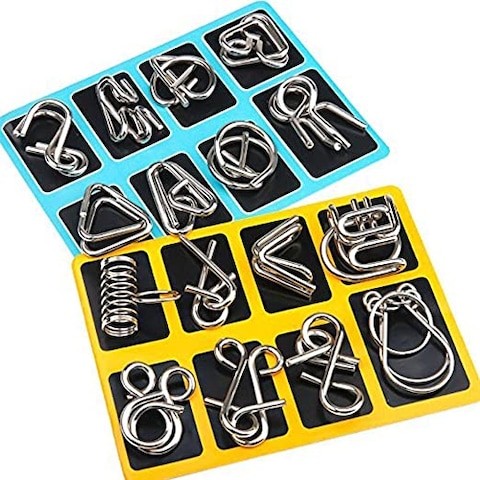 Jmd 16 Pieces IQ Test Mind Game Toys IQ Toys Brain Teaser Metal Wire Puzzles Magic Trick Toy Metal IQ Puzzle For Kids And Adults