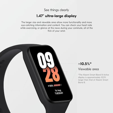 Xiaomi Smart Band 8 Active Fitness Tracker &amp; Activity Tracker with 1.47&quot; LCD Display, 14-Day Battery Life, Blood Oxygen, Heart Rate, Sleep &amp; Stress Monitoring, Fitness Watch for Men Women, Black