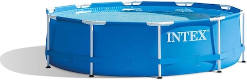 Intex 10 Foot x 30 Inch Round Metal Frame Backyard Above Ground Swimming Pool