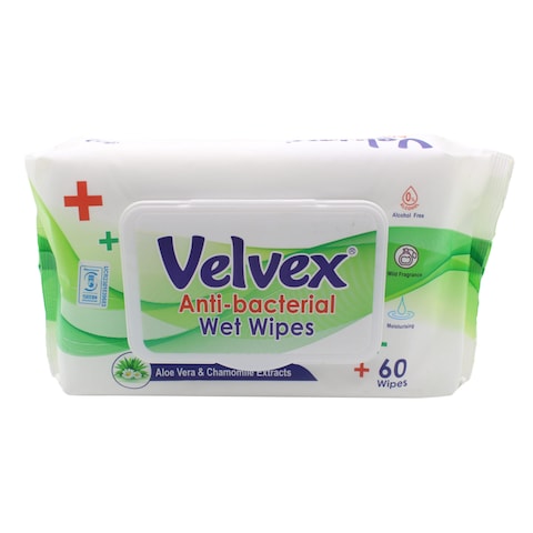 VELVEX ANTIBACTERIAL WET WIPES 60S