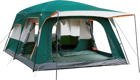 Toby&rsquo;s New 8-12 person double layer outdoor camping tent two bedrooms and a living room family cabin (Green)