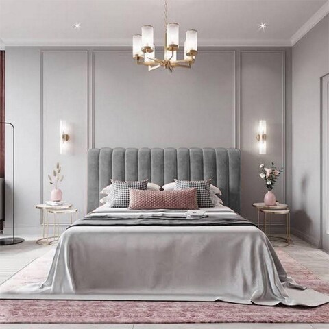 إن هاوس لاتيسو هيكل سرير منجد بالمخمل - نفر ونص - 200×140 سم - رمادي