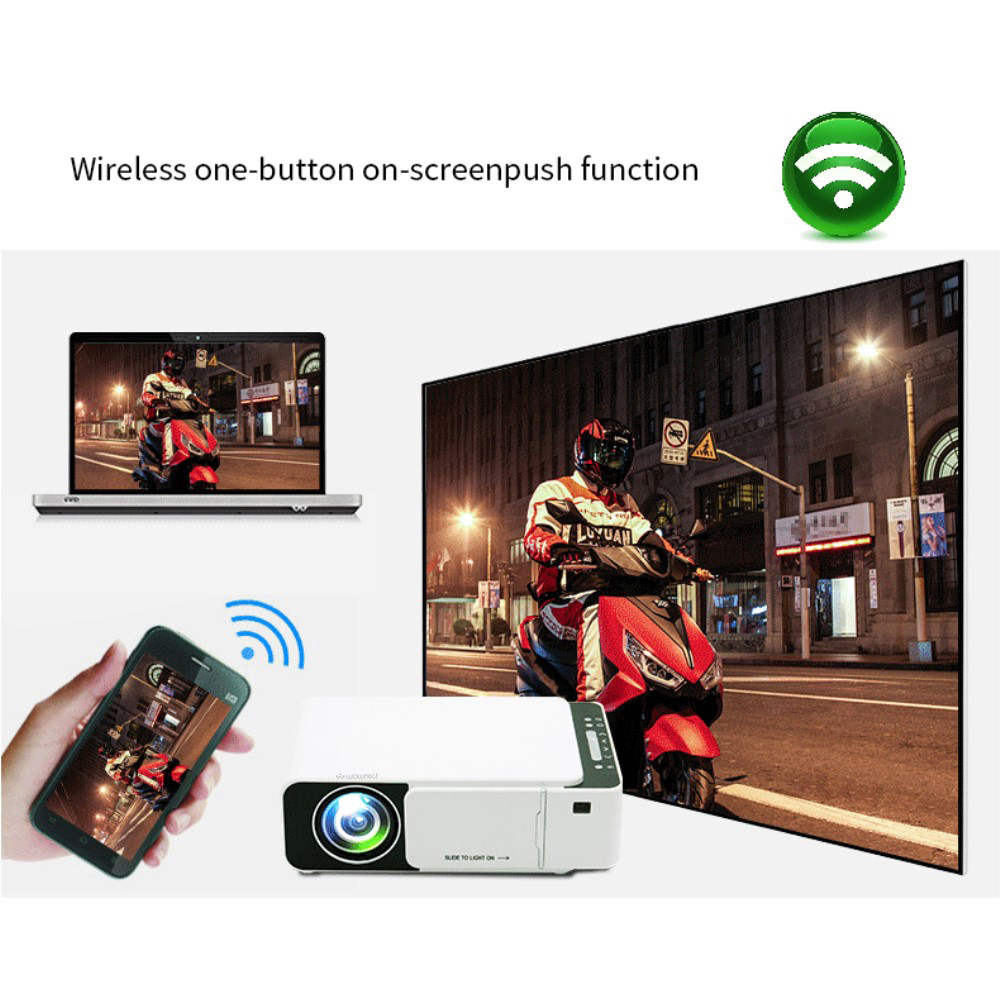 Wownect - T5 HD Projector 1080P with Stereo Surround Speakers 100 ANSI WiFi Home Theater Projector - White