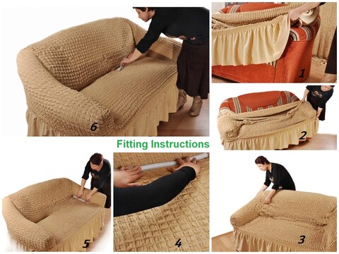 4-Piece Stretchable Sofa Cover Set Chocolate Brown Jacquard Fabric Seven Seater Couch Cover Set 3211 Combination