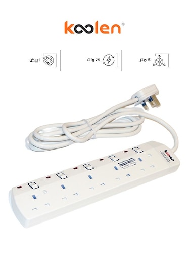 Koolen Plug Socket With Five Plugs, 5 Meter Cable Length, 301100006