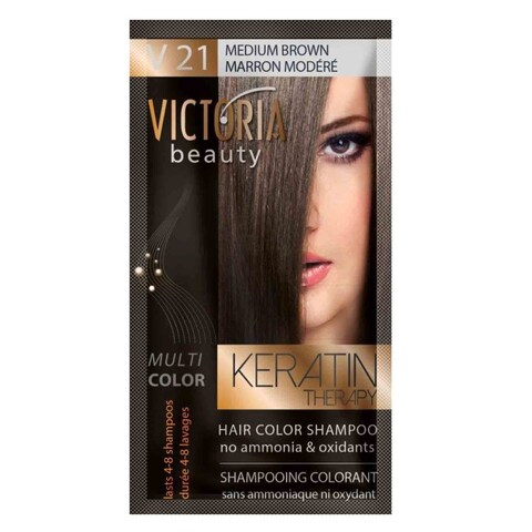 Victoria Beauty Hair Color Shampoo Keratin Therapy V21 Medium Brown 40ml