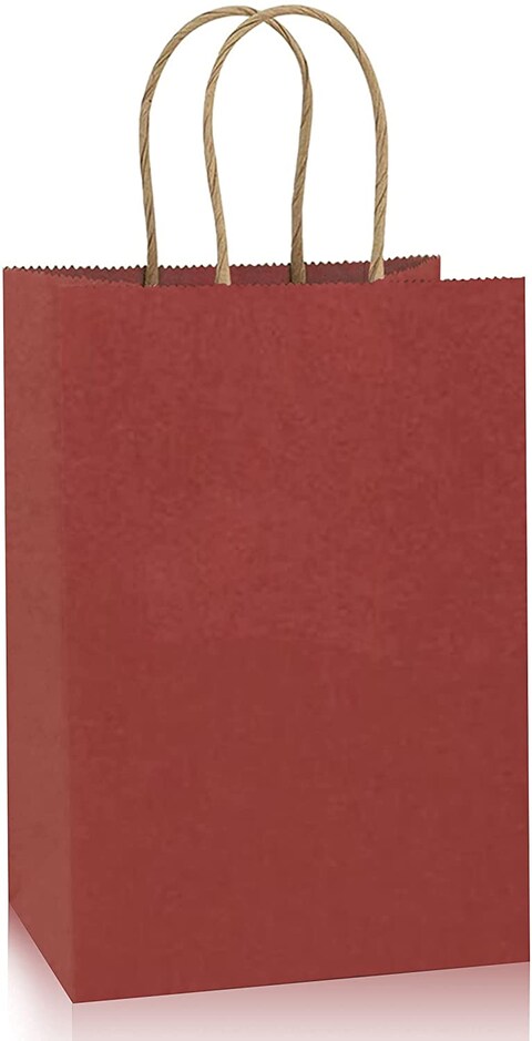 Markq Maroon Paper bags with handles 22 x 16 x 8 cm Small Kraft Gift bags for Birthday Party Favors, Weddings, Restaurant takeouts, Christmas (24 Bags)