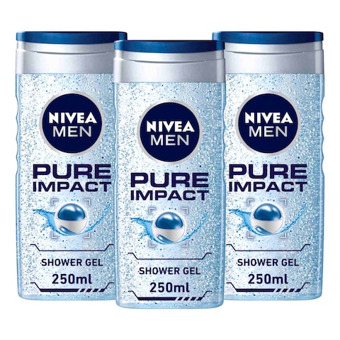 Buy NIVEA MEN 3in1 Shower Gel Pure Impact Fresh Scent 250ml Pack of 3 in UAE