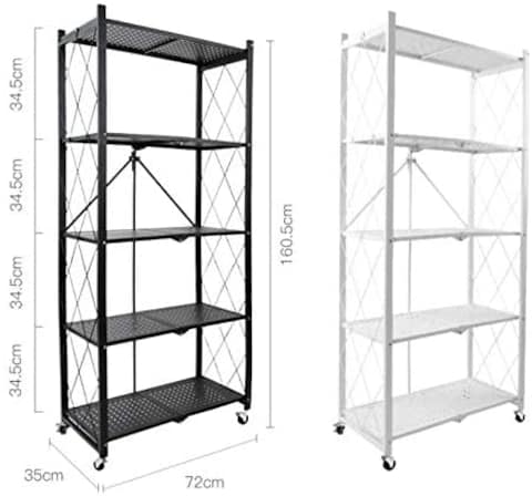 Generic Multi-Shelf Foldable Storage Shelves, Collapsible Organizer Rack on 4&#39;&#39; Wheel Casters, Black/White (5-Shelf(Black))