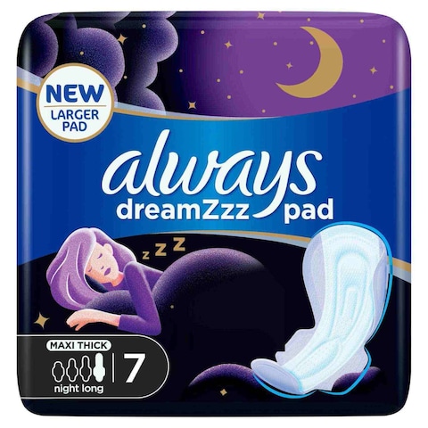 Always Dreamzz Women Pads Pad Clean &amp; Dry Maxi Thick Night Long With Wings 7 Counts