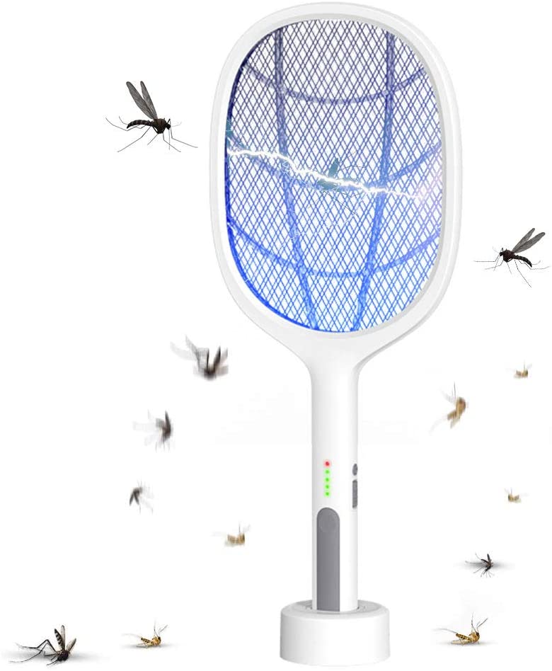 Doreen 650mAh USB Rechargeable Mosquito Bat Bug Zapper 3000Volt Indoor &amp; Outdoor Electric Fly Swatter Racket&amp;Lamp 2 in 1 for Home Bedroom Kitchen Office Backyard Patio（LH087A）