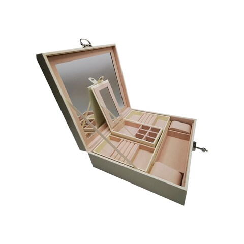 Jewelry box for Woman Layer Large Jewelry Storage Case, PU Leather Jewelry Organizer Holder with Lock Removable Ring and Earring