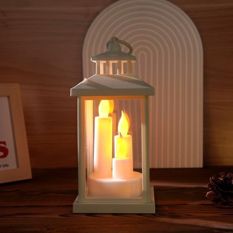 Atraux LED Small Hanging Lantern With Plastic Candle Holder (White)