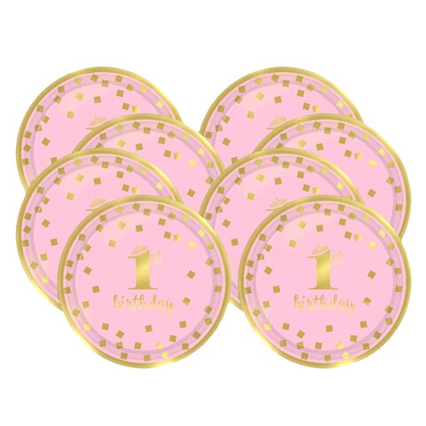 Amscan First Birthday Plates 8 Pieces Pink/Gold