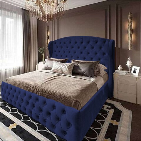 إن هاوس سيرين هيكل سرير منجد بالمخمل - نفر ونص - 200×140 سم - كحلي
