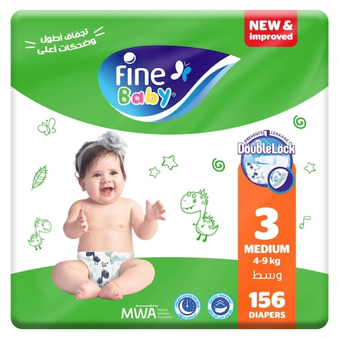 Fine Baby Diapers Size 3 Medium 4&ndash;9kg 52 Diapers Jumbo Pack of 3