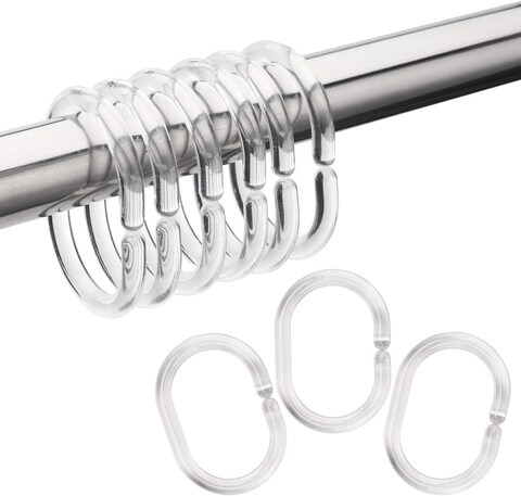 Lavish 24 Pcs Shower Curtain Rings Plastic Shower Curtain Hooks For Bathroom Shower Rod - Clear