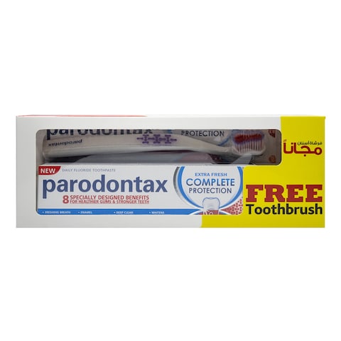 Parodontax Extra Fresh Complete Protection Daily Fluoride Toothpaste With Toothbrush 75ml