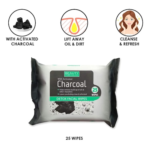 Beauty Formulas Charcoal Detox Facial Wipes 25&#39;S