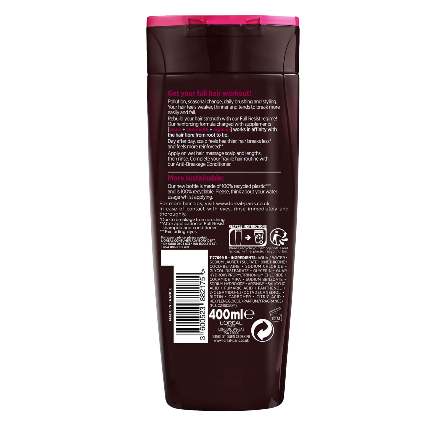 L'Oreal Paris Shampoo Elvive Full Resist Reinforcing Fragile Hair 400 Ml product thumbnail 2