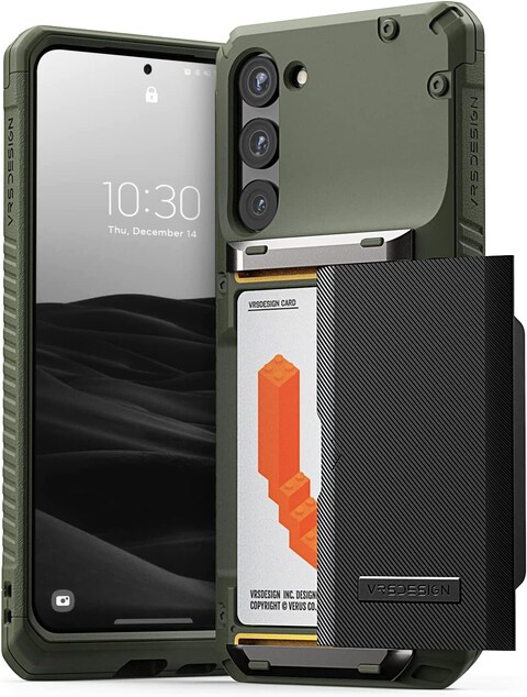VRS Design Damda Glide Pro for Samsung Galaxy S23 PLUS case cover wallet (2023) [Semi Automatic] slider Credit card holder Slot [3-4 cards] - Green Groove