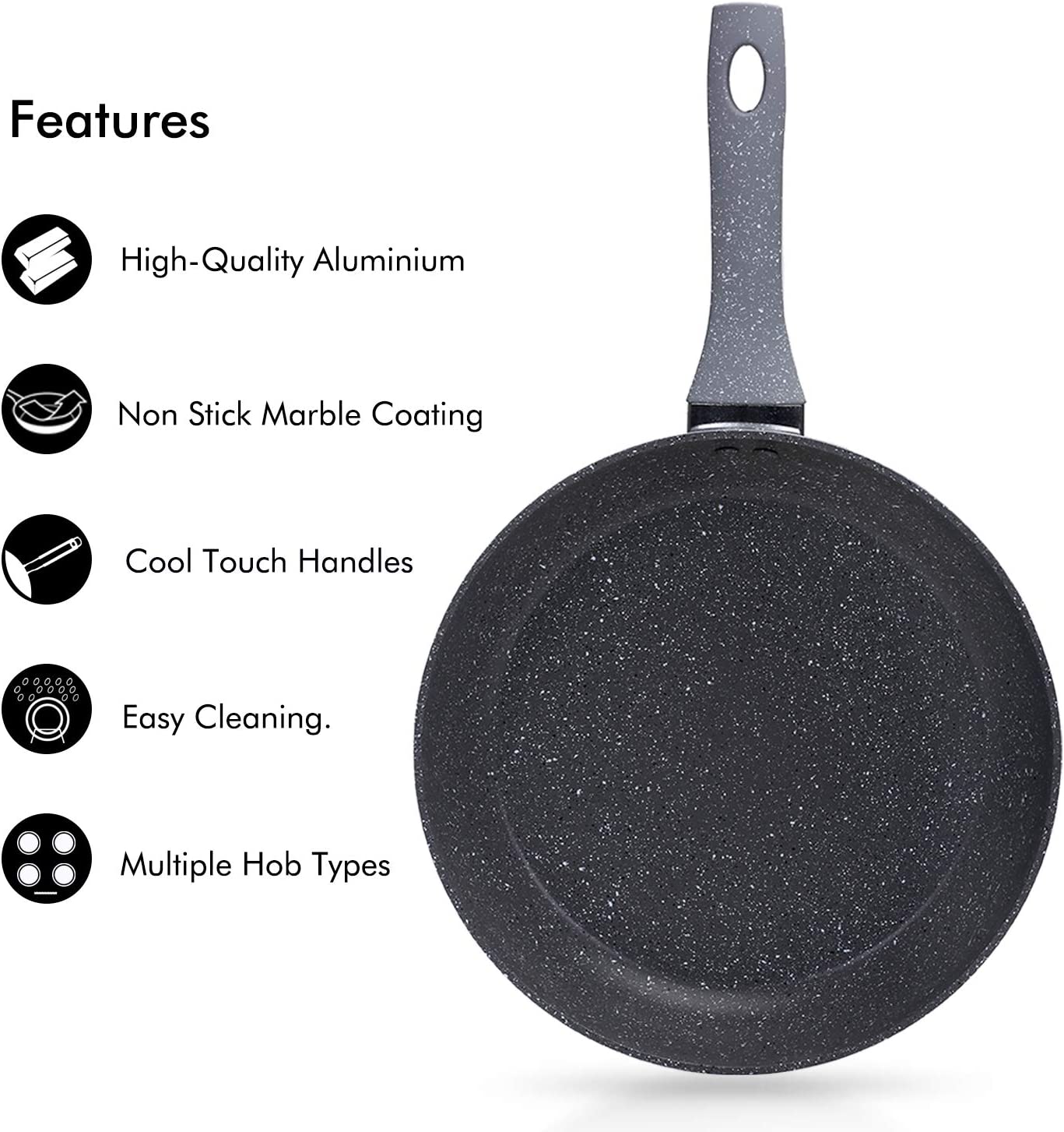 Royalford Rf9466 Durable Coating - High-Quality Construction - Non-Stick For Gas, Induction &amp; Ceramic Hobs - 3.8 mm Induction Bottom Smart Fry Pan, 30 X 6 cm, Aluminium/Marble