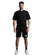 Mei Stylish Men`s  Activewear Solid Breathable T-shirt and Short Set, M Size, Black