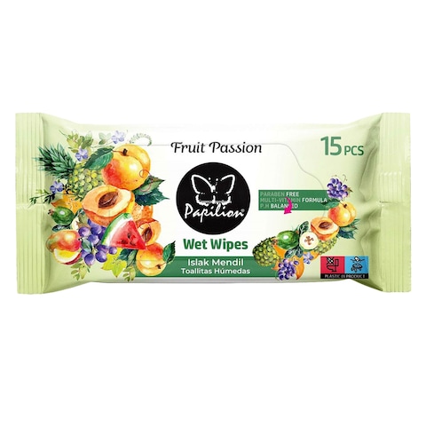 Papilion Fruit Passion Pocket Wet Wipes 15 Pieces