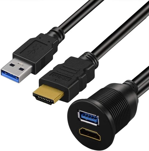 USB 3.0 HDMI to HDMI USB3.0 AUX Extension Dash Panel Car Flush Mount Cable For Car Boat and Motorcycle 3ft Online Carrefour UAE