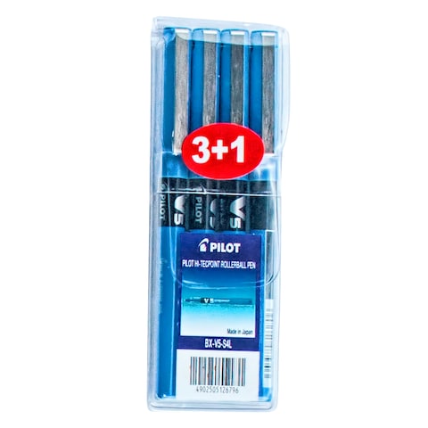 Pilot V5 Hi-Tec Point Rollerball Pen Blue 0.5mm 4 PCS