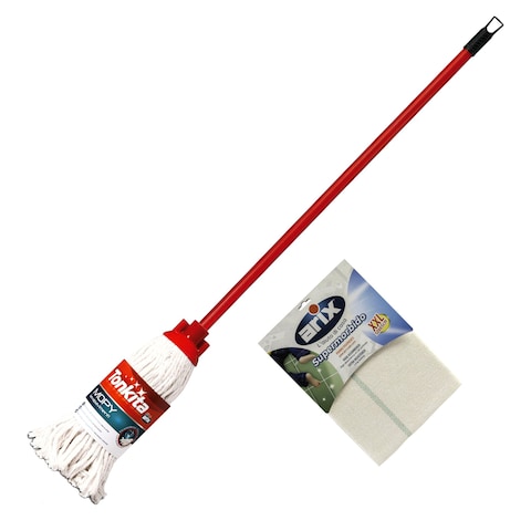 Tonkita Cotton Mop With Handle And Supermorbido Cleaning Cloth Multicolour