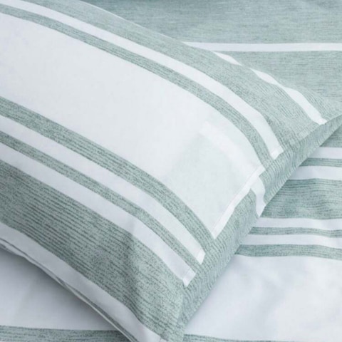 Luna Home Single Size 4 Pieces Green Stripe Design Duvet Cover Set