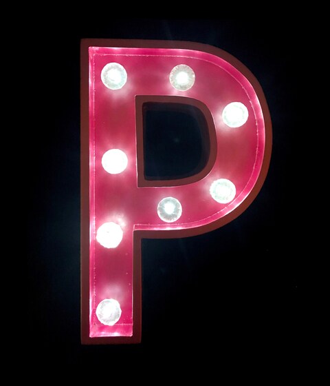 LED Marquee Letter Light Sign Wooden Pink (P) 25cm