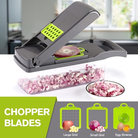 Womdee Vegetable Chopper Slicer Dicer - 12 -in -1 Onion Chopper Fruits Cutter Mandoline Slicer Food Chopper/Cutter with 7 Stainless Steel Blades, Adjustable Slicer &amp; Dicer with Storage Container