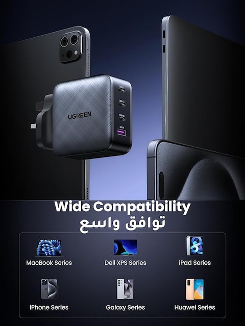 UGREEN 4 منافذ USB C GaN شاحن قابس نوع C سريع الجدار الرئيسي محول توصيل الطاقة لأجهزة الكمبيوتر المحمولة iPad وiPhone وSamsung وHuawei وOneplus وXiaomi وDell وLenovo