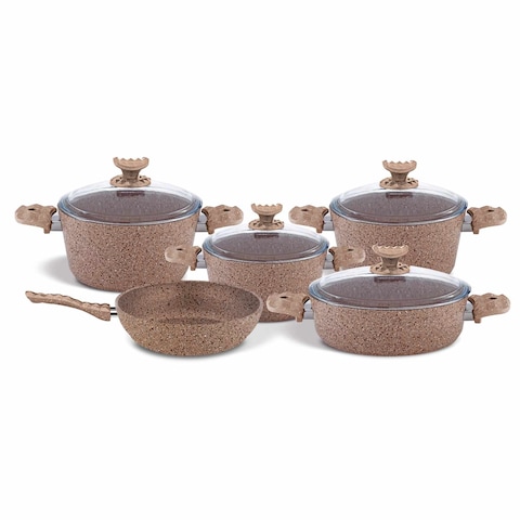 Granite Coated Cookware Set Brown Pack of 9