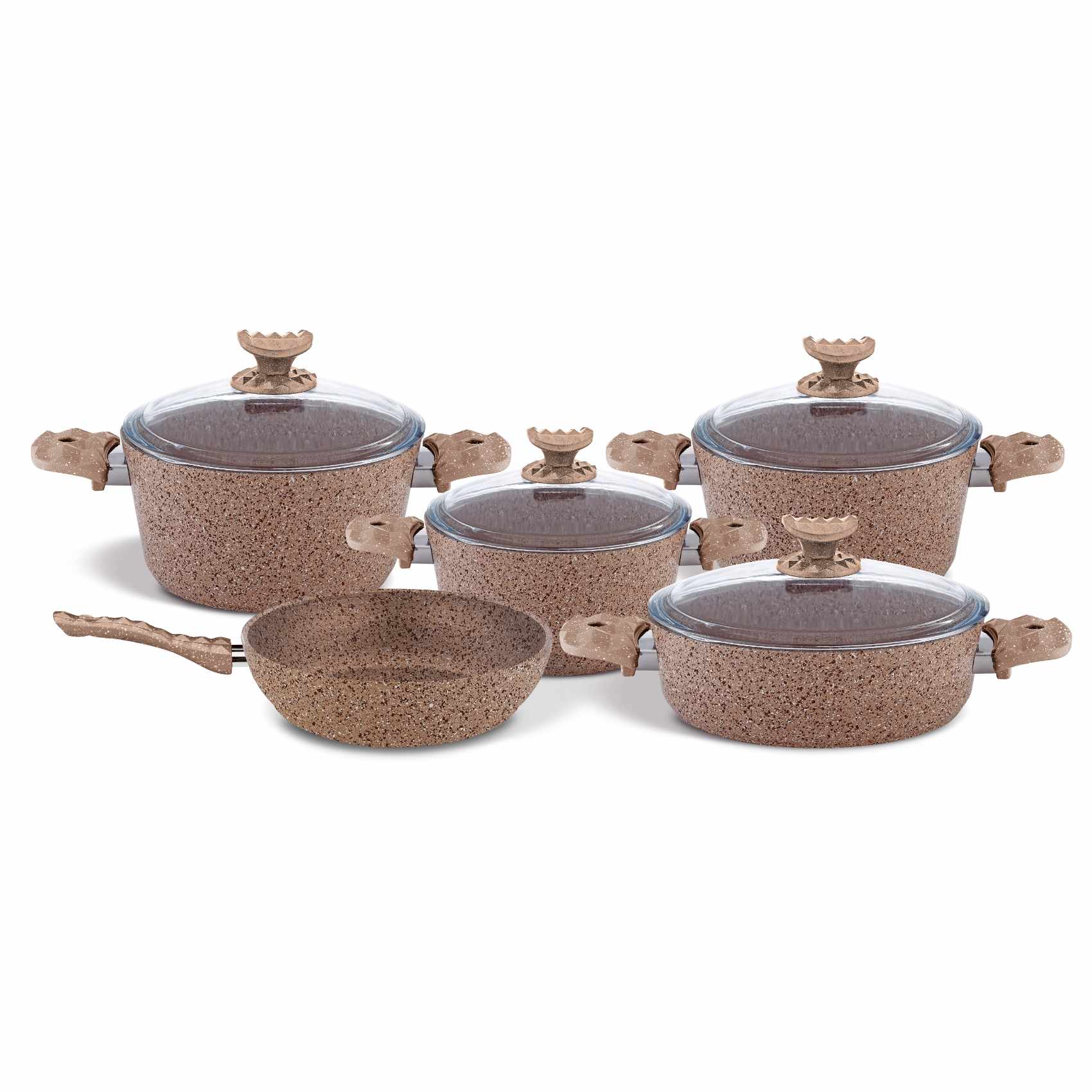 Granite Coated Cookware Set Brown Pack of 9