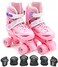 EASY FUTURE Roller Skates Adjustable Size Double Row 4 Wheel Skates Children Skates for Boys And Girls Including Protective Gear Knee Elbow Wrist Pink XS (27-30)