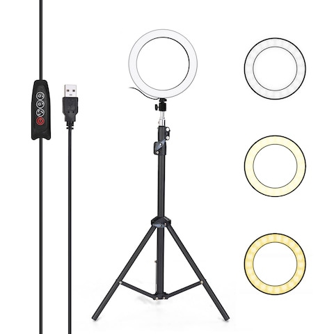 Generic-Aluminum Alloy Photography LED Selfie Ring Light Dimmable Photo Camera Phone Ring Lamp with 1.6M Stand Tripod for Makeup Video Live Studio Three Gear Dimming Modes 10 Levels of Brightness Adjustment