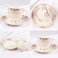 XIANGYU dinner set porcelain gold, 32pcs tea set; (12)pcs tea cup/saucer, (6) 10'5 flat plate, (6) 7'5 flat plate, (6) 6' salad bowl, (1) 6' salad bowl, (1) 14' oval plate. New Ceramic Bone China, The