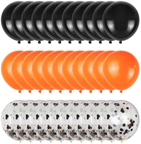 Party Time 30-Pieces 12inch Orange and Black Halloween Balloons Set of Latex &amp; Confetti Balloons, Birthday Balloons Helium Balloons For Baby Shower Birthday D&eacute;cor and Halloween Party Decoration - Part