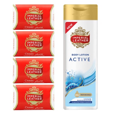 Imperial Leather Soap 125g x Pack of 4 + Body Lotion 200ml Set