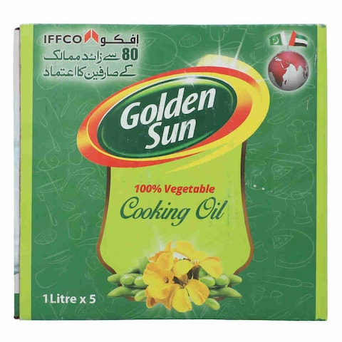 Golden Sun 100 Percent Vegetable Cooking Oil 1 lt (Pack of 5)