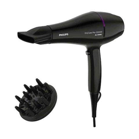 Philips Drycare Pro Hair Dryer With Concentrator And Diffuser Nozzle 2200W BHD274 Black