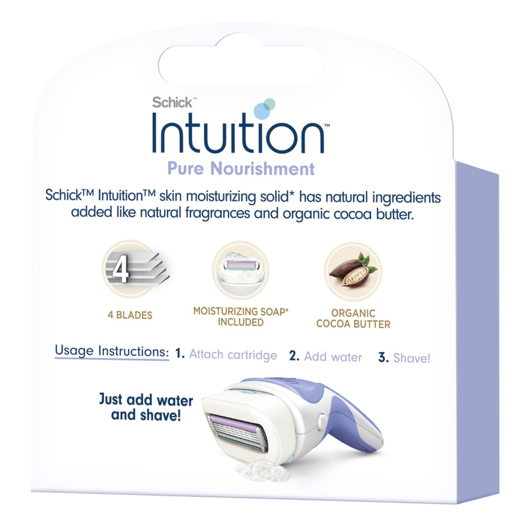 Schick Intuition Pure Nourishment Razor With 3 Cartridge And Travel Cap Blue