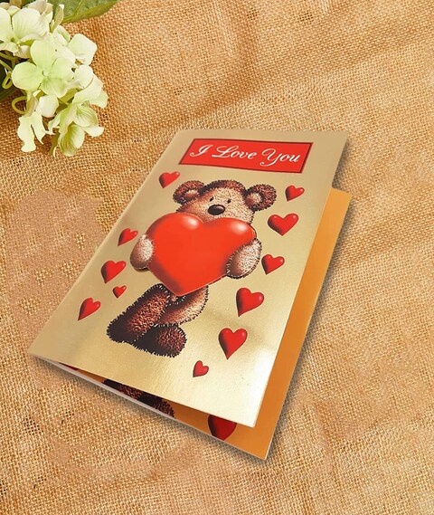 Party Time 1pc Greeting Card, Valentines Day Card, Anniversary Card, Mother&#39;s Day Gift, Anniversary Gift - Valentines Day Gift (Teddy Bear and Heart with I Love You Design)