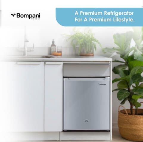 Bompani 64L Gross Capacity Single Door Refrigerators Silver 64 Ltrs Defrost Recessed Handle R600A Inside Condenser BR64SLVR - 1 Year Full &amp; 5 Year Compressor Warranty - Silver