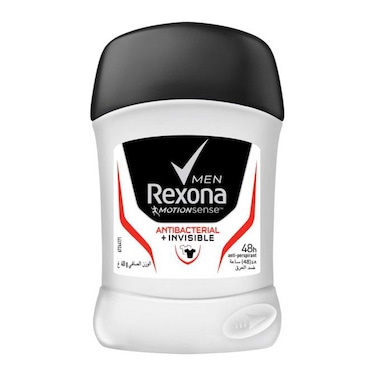 Rexona Men Antiperspirant Deodorant Stick, 48 hour sweat &amp; odor protection, Antibacterial + Invisible, with MotionSense technology, 40g