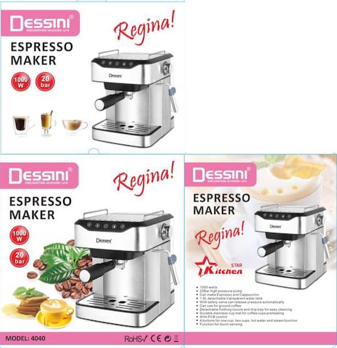 Dessini Espresso Maker 4040 20Bar 1000W Silver/Black/Clear